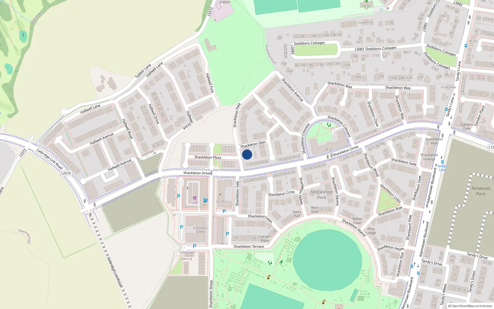 Overhead map showing the location of 30 Shackleton Park, Lucan