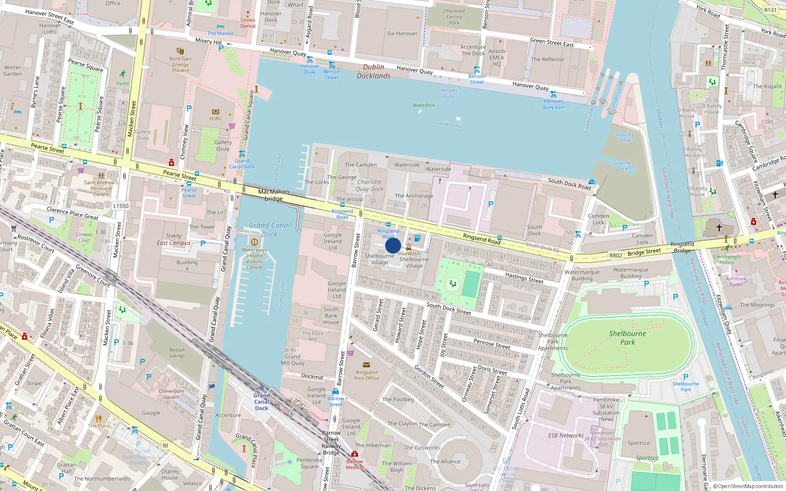 Overhead map showing the location of 30 Shelbourne Village, Ringsend