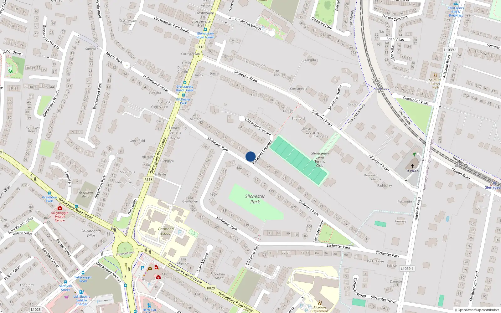 Overhead map showing the location of 30 Silchester Park, Dublin