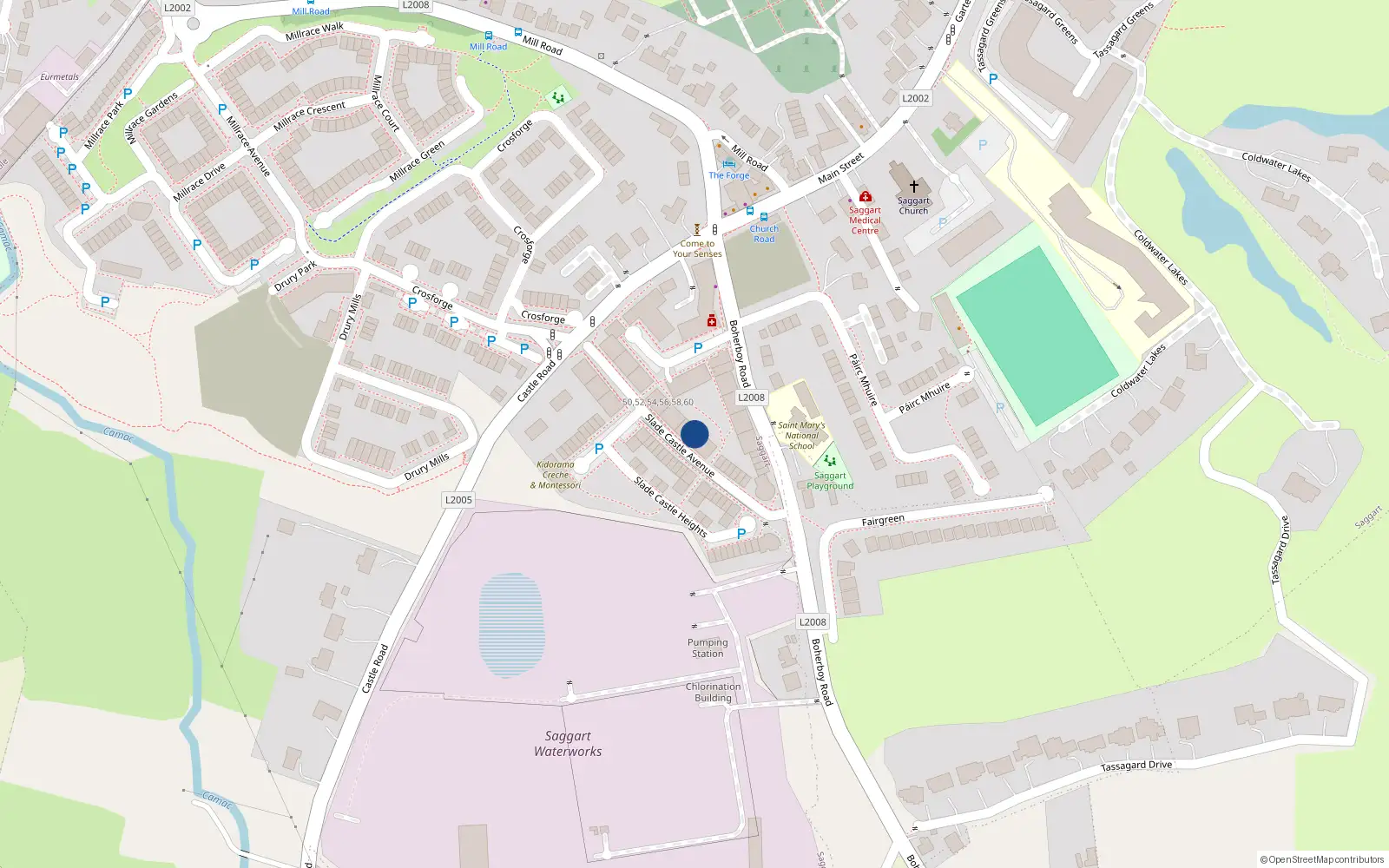 Overhead map showing the location of 30 Slade Castle Avenue, Saggart