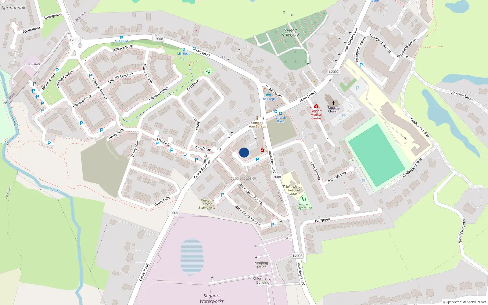 Overhead map showing the location of 30 Slade Castle Court, Saggart