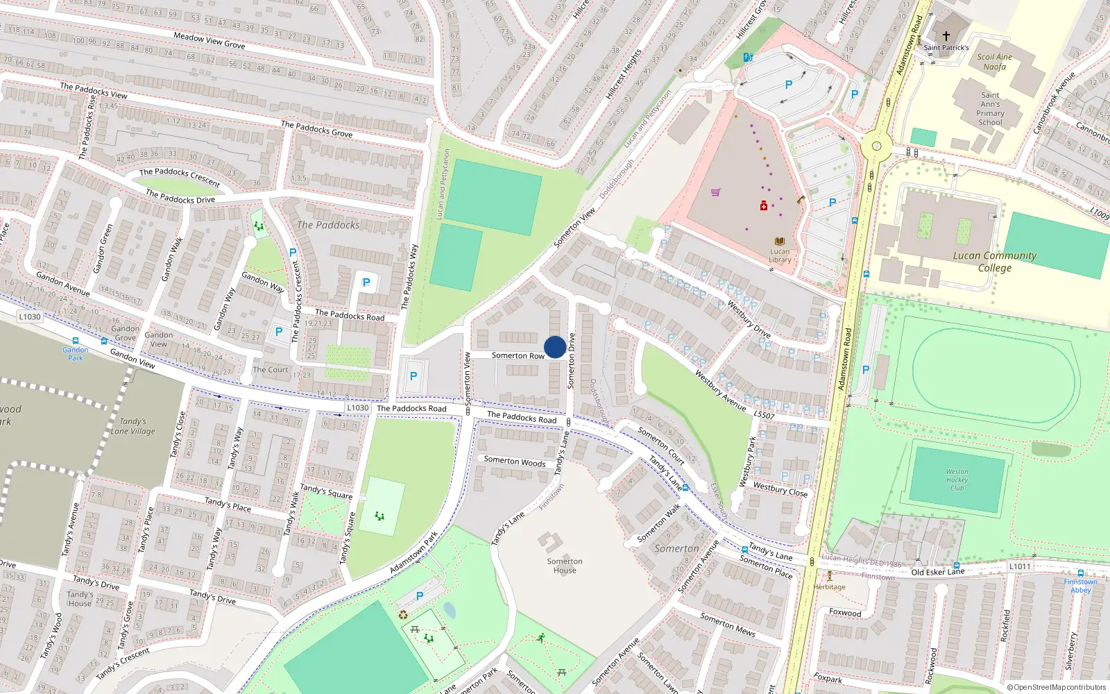 Overhead map showing the location of 30 Somerton Drive, Lucan