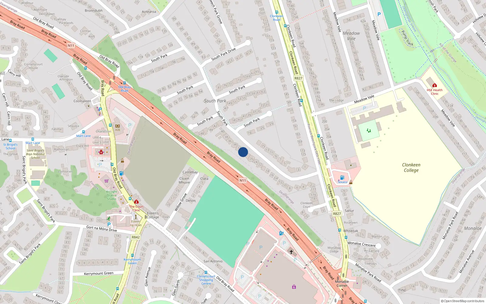 Overhead map showing the location of 30 South Park, Dublin 18