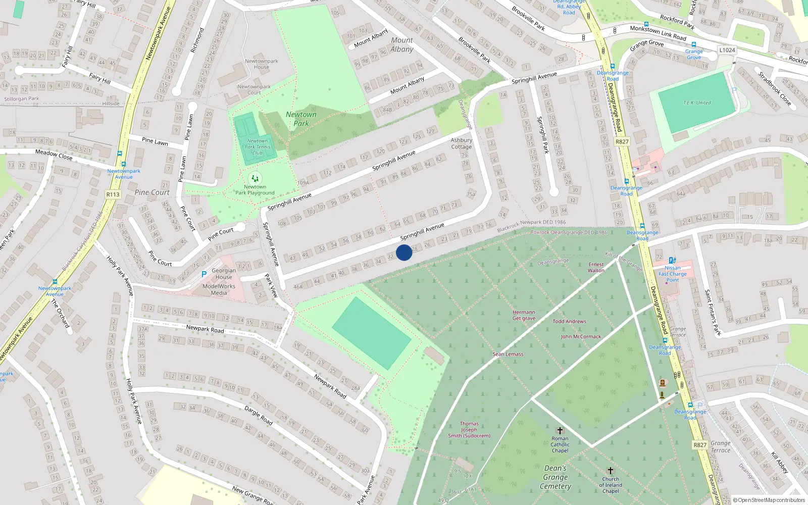 Overhead map showing the location of 30 Springhill Avenue, Blackrock, Dublin