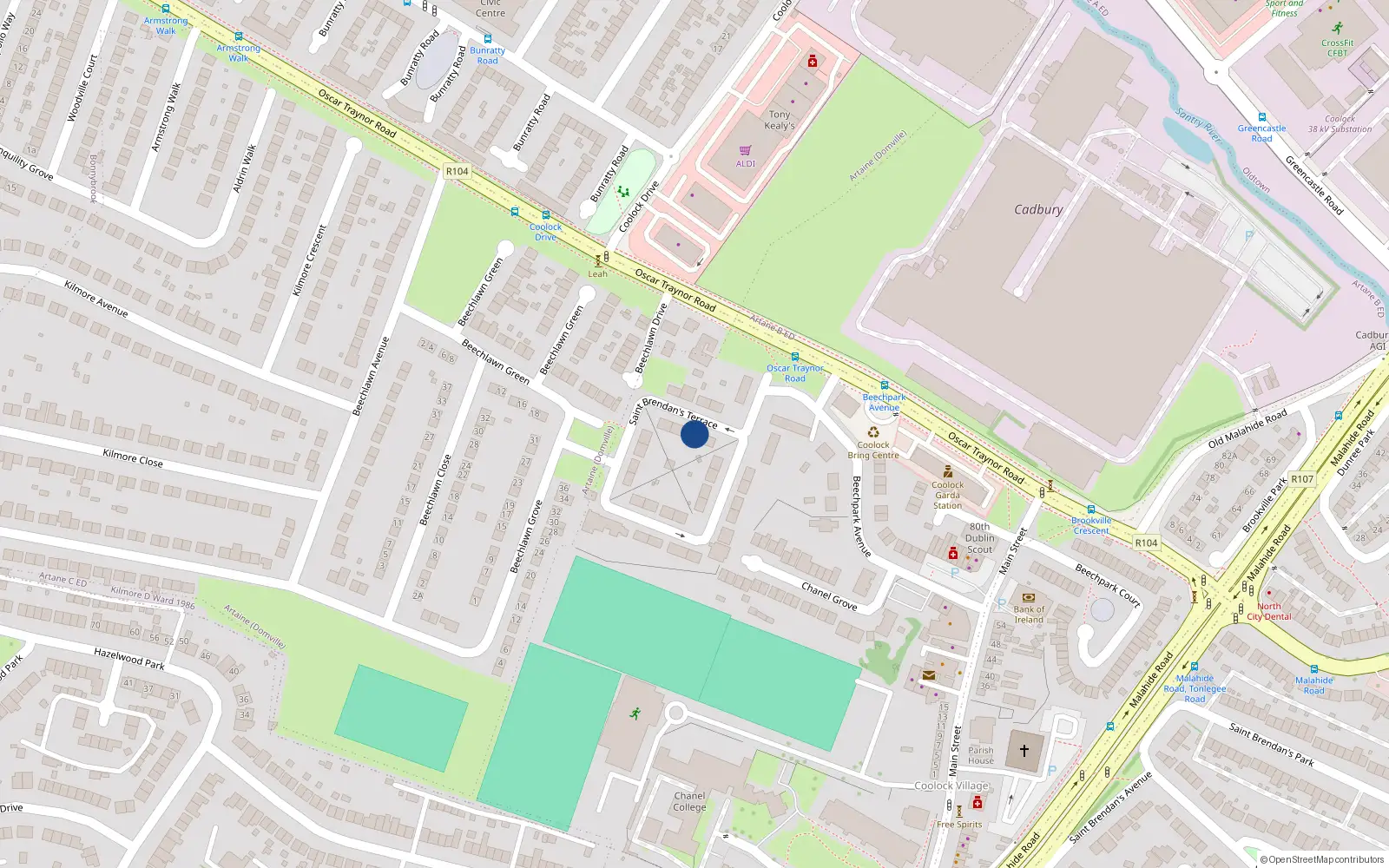 Overhead map showing the location of 30 Saint Brendan's Terrace, Dublin 5