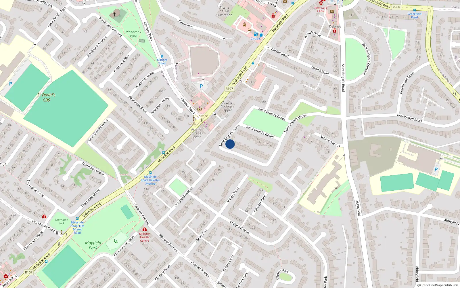 Overhead map showing the location of 30 Saint Brigid's Grove, Dublin 5
