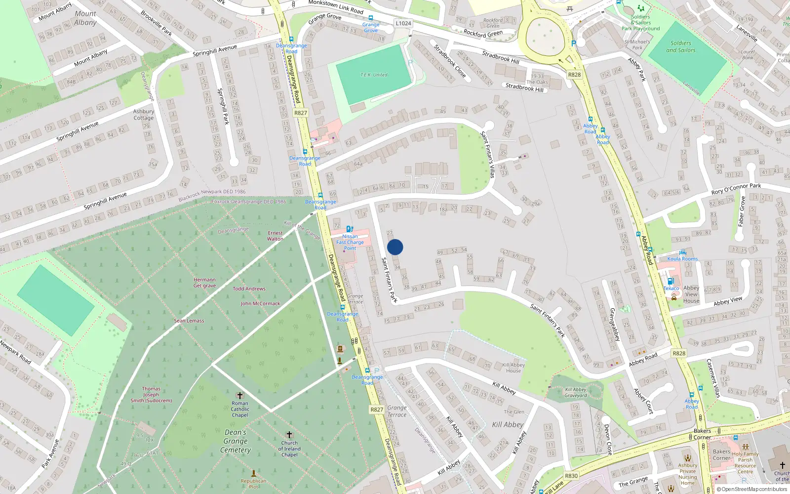 Overhead map showing the location of 30 St Fintans Park, Deansgrange