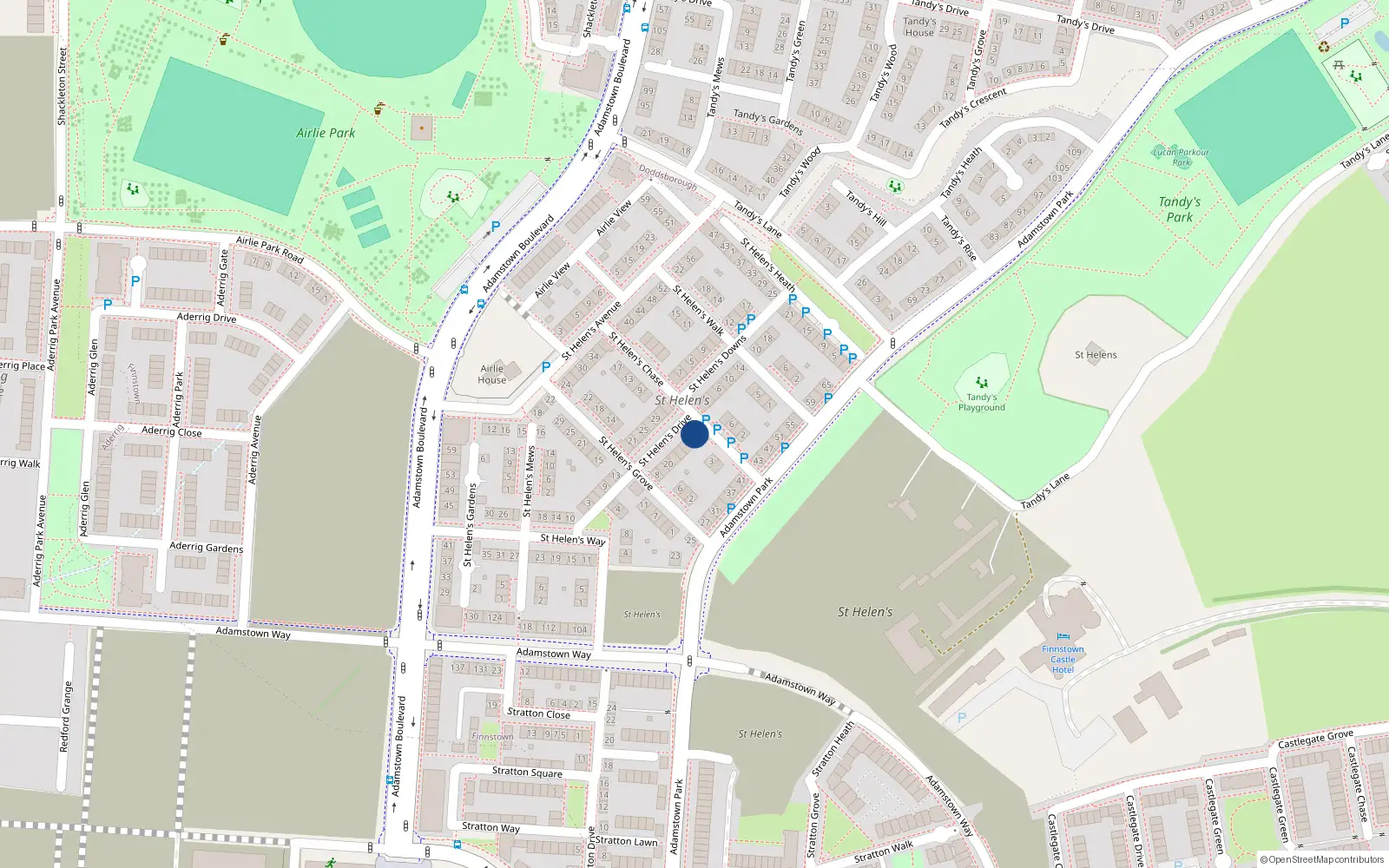 Overhead map showing the location of 30 Saint Helen's Drive, Lucan