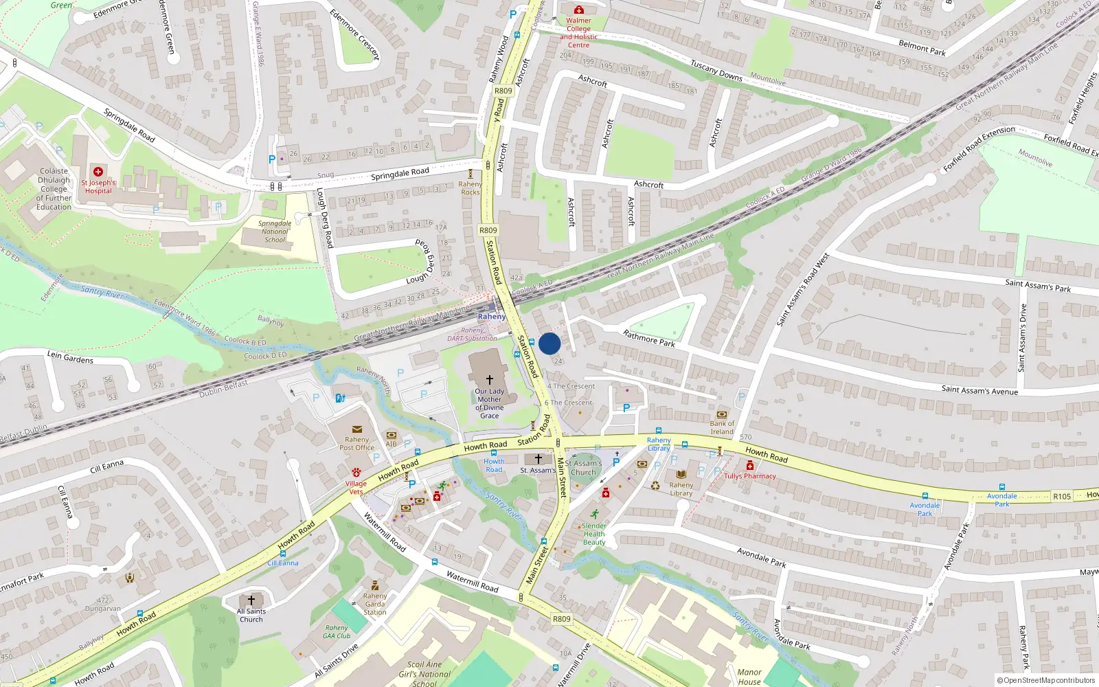 Overhead map showing the location of 30 Station Road, Dublin 5