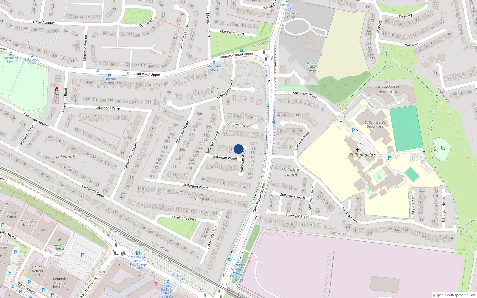 Overhead map showing the location of 30 Stillorgan Wood, Dublin