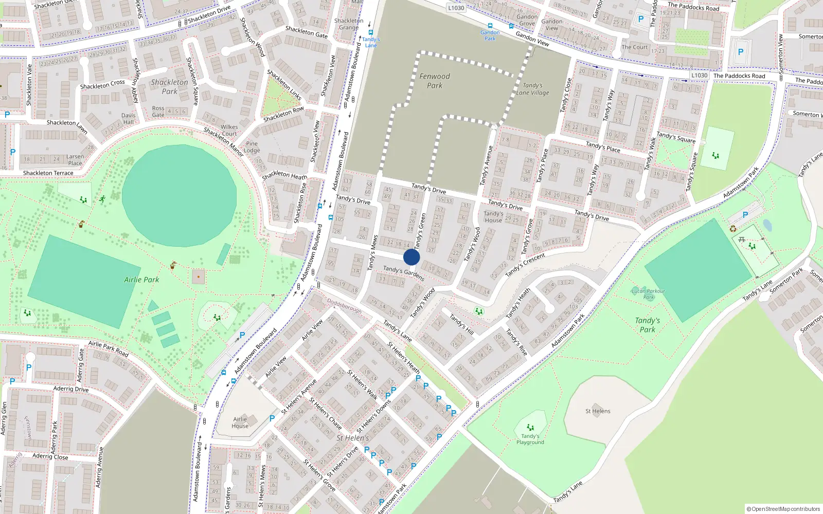 Overhead map showing the location of 30 Tandy's Green, Lucan