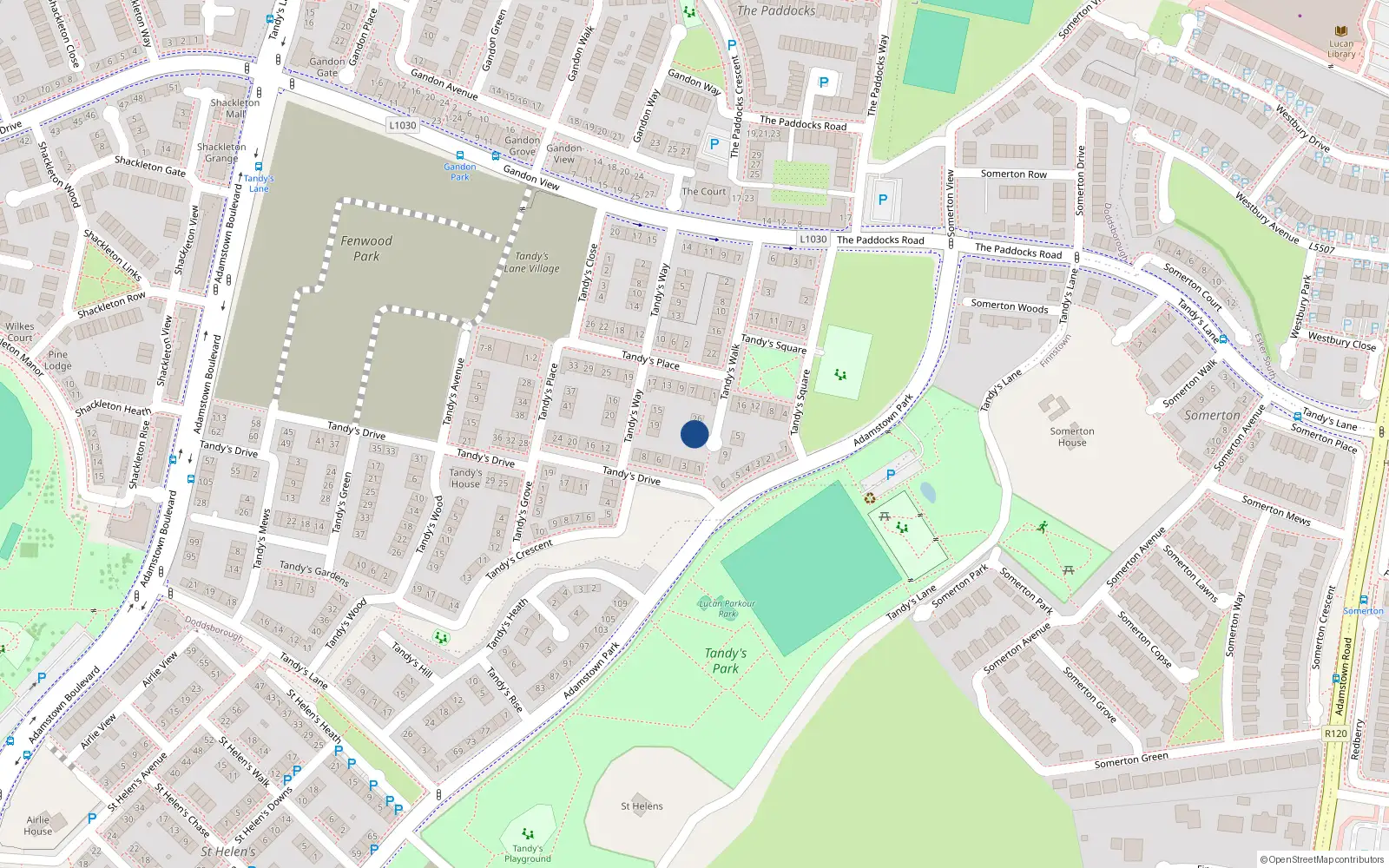 Overhead map showing the location of 30 Tandy's Walk, Lucan