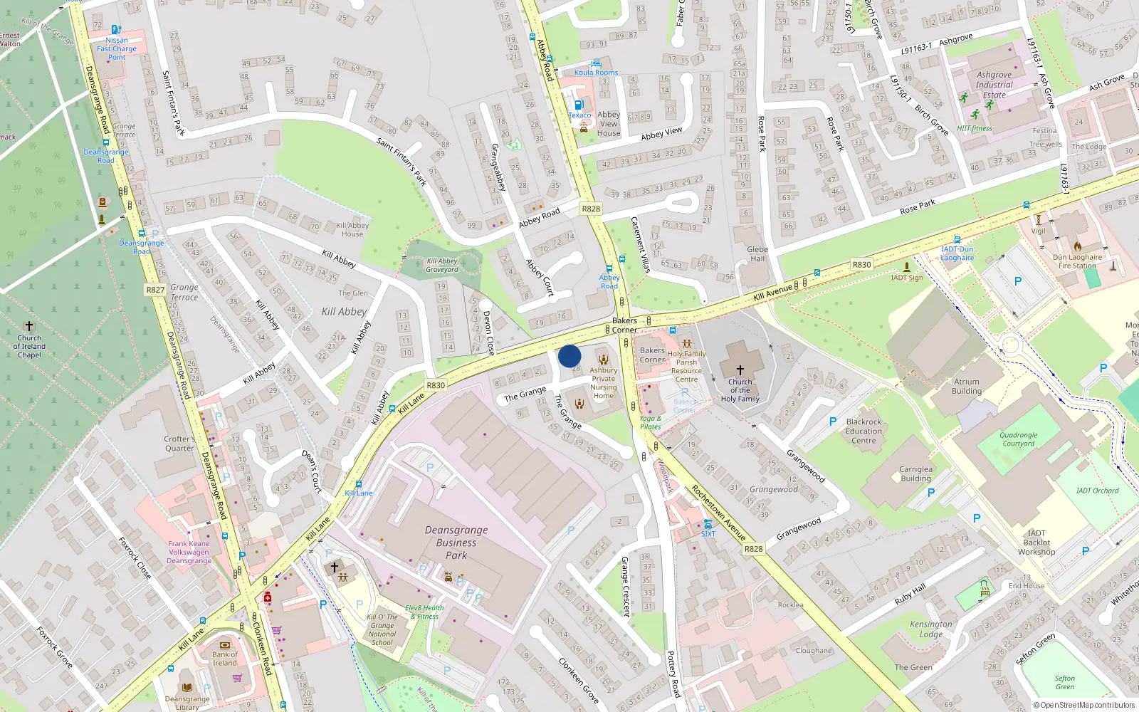 Overhead map showing the location of 30 the Grange, Kill Othe Grange, Blackrock