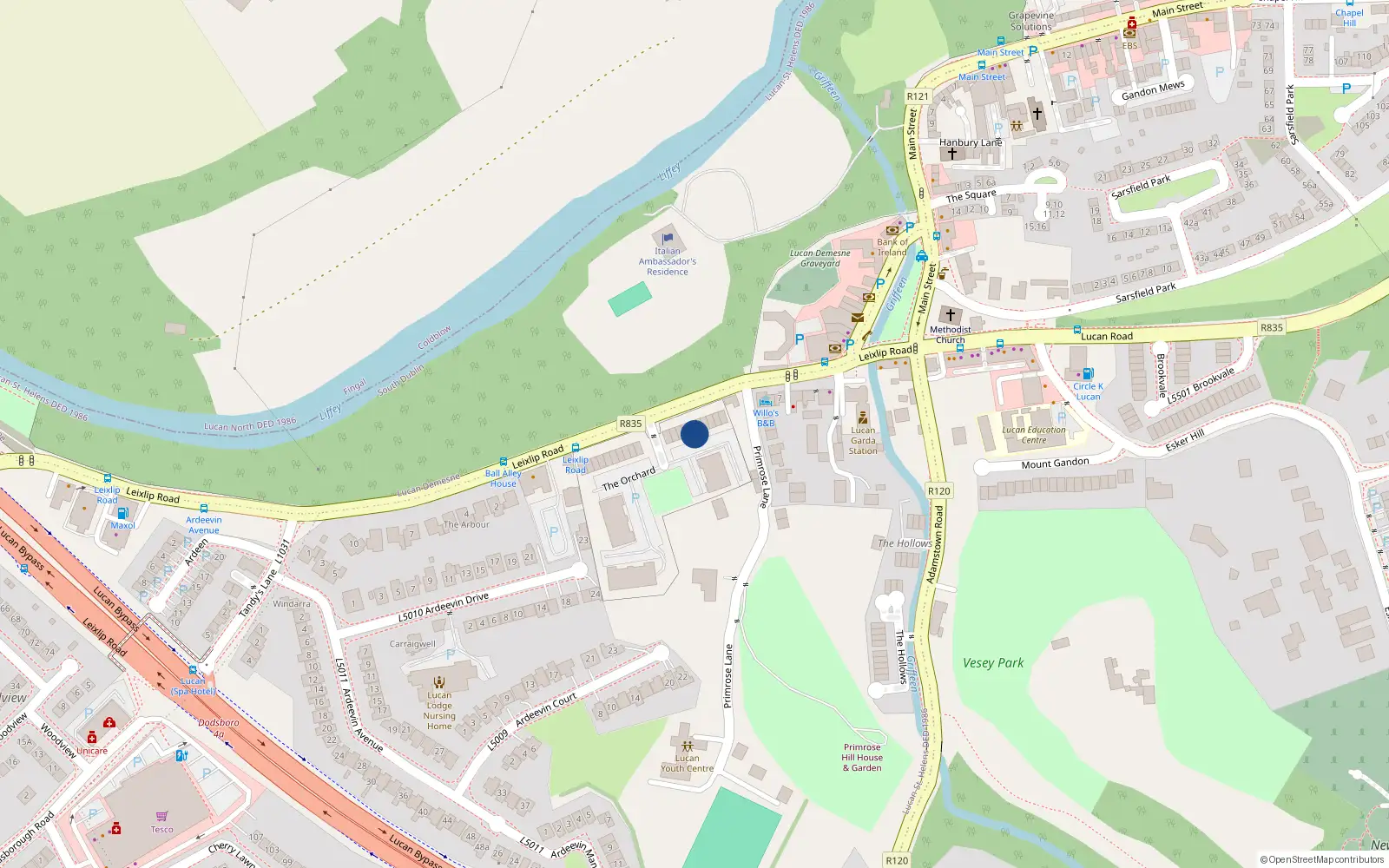 Overhead map showing the location of 30 the Orchard, Leixlip Road, Lucan