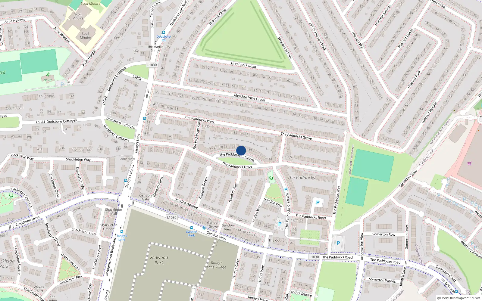 Overhead map showing the location of 30 The Paddocks Crescent, Lucan