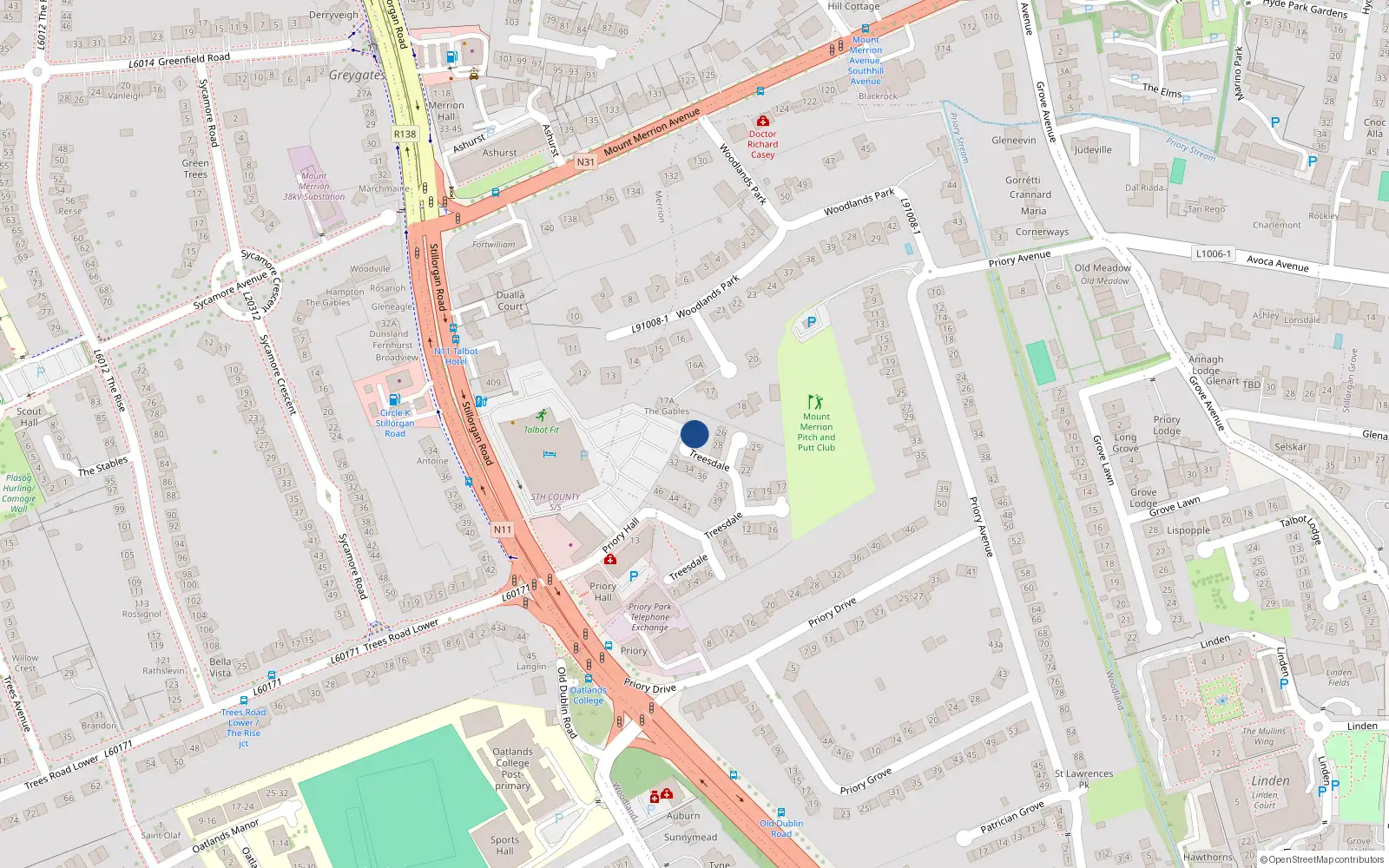 Overhead map showing the location of 30 Treesdale, Stillorgan Road, Stillorgan