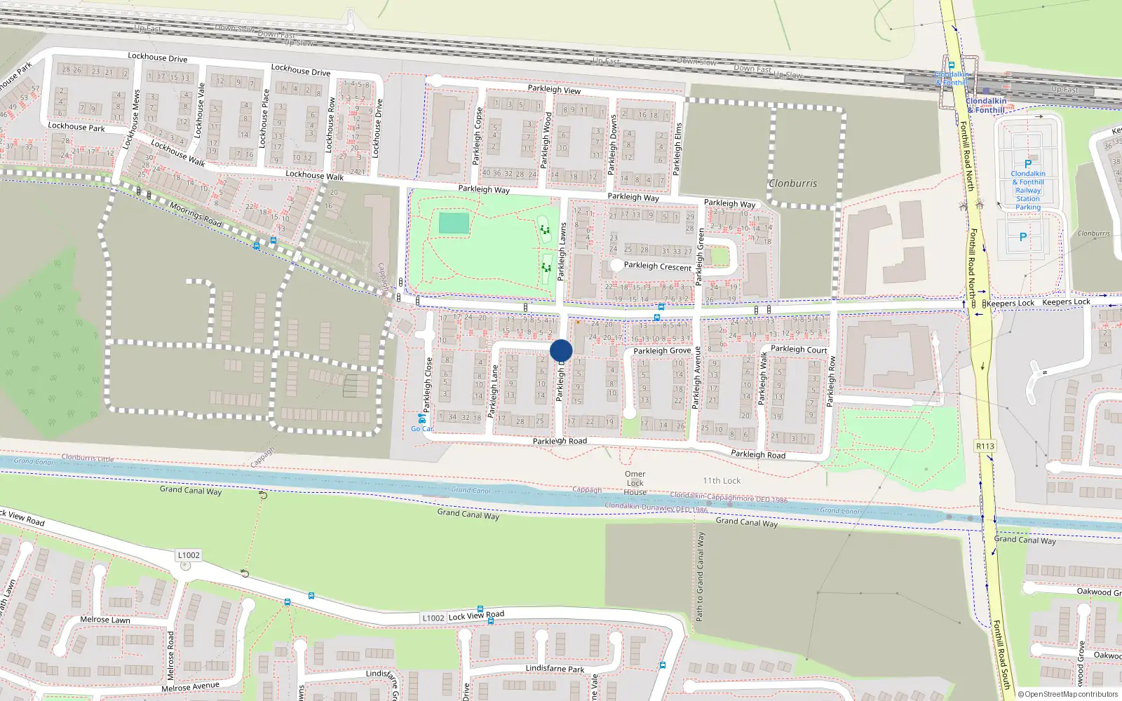 Overhead map showing the location of 30 Parkleigh Drive, Cappagh