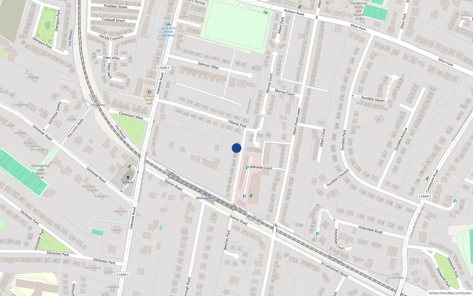 Overhead map showing the location of 30 Villarea Park, Glenageary, Dublin