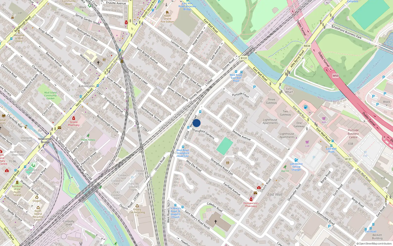 Overhead map showing the location of 30 West Road, Dublin 3