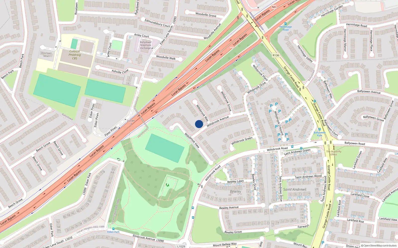Overhead map showing the location of 30 Willsbrook Avenue, Dublin