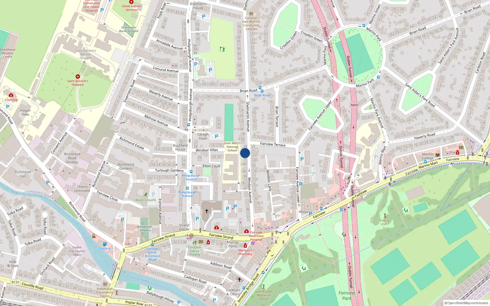 Overhead map showing the location of 30 Windsor Avenue, Dublin 3