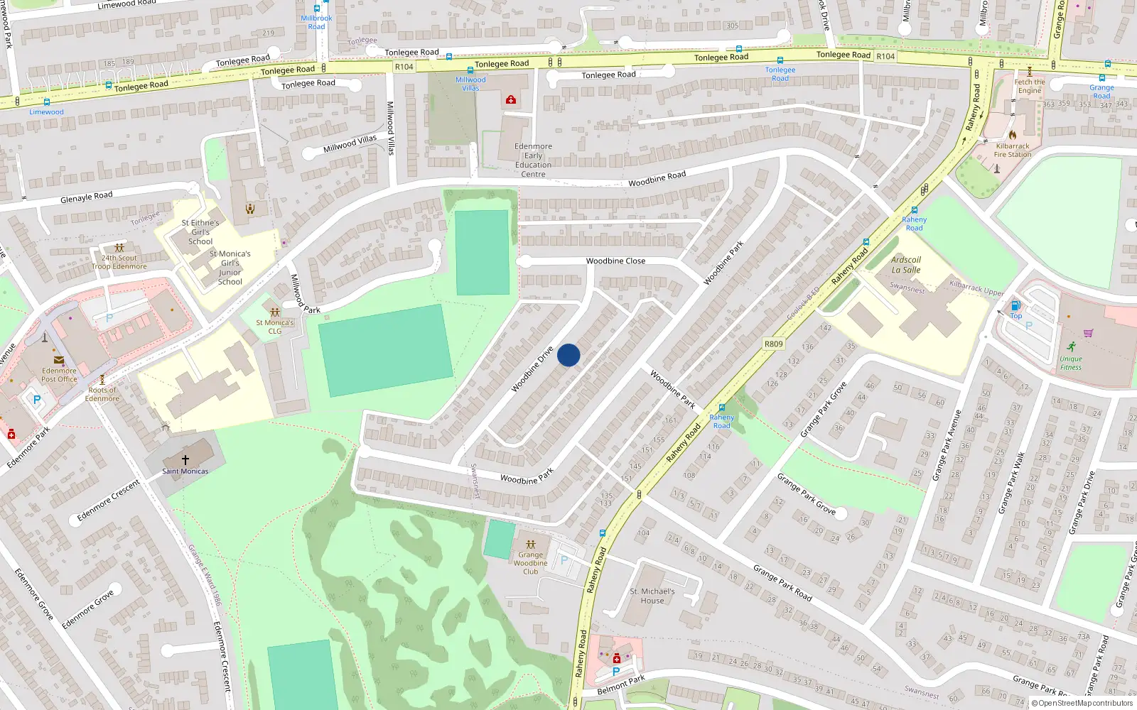 Overhead map showing the location of 30 Woodbine Drive, Dublin 5
