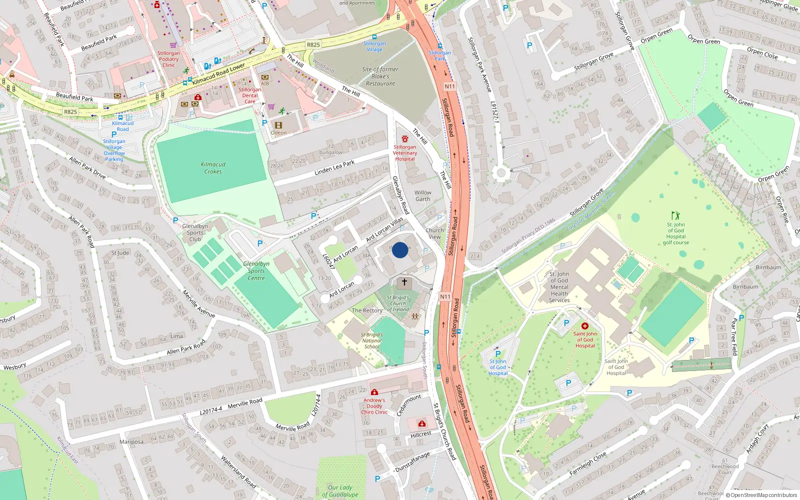 Overhead map showing the location of 30 Woodview Court, Stillorgan, Co Dublin