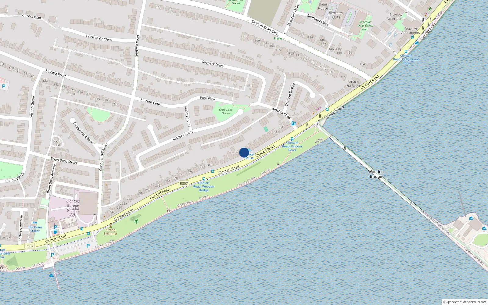 Overhead map showing the location of 300 Clontarf Road, Clontarf, Dublin 3