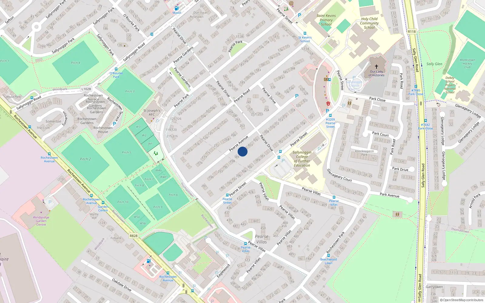 Overhead map showing the location of 300 Pearse Avenue, Sallynoggin