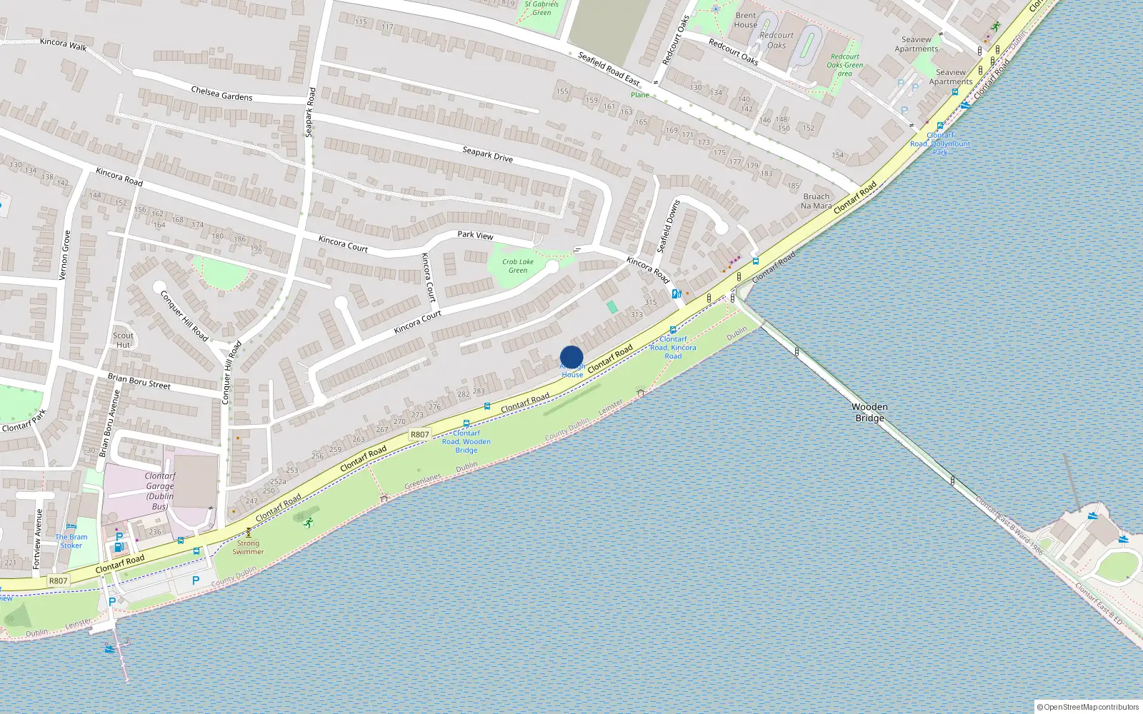 Overhead map showing the location of 301 Clontarf Road, Dublin 3