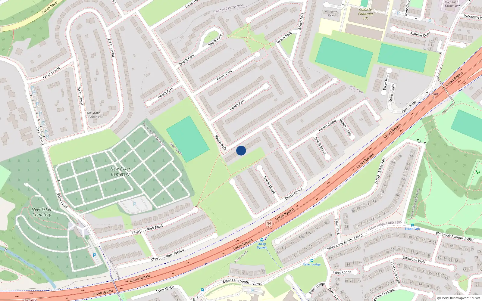 Overhead map showing the location of 302 Beech Park, Lucan