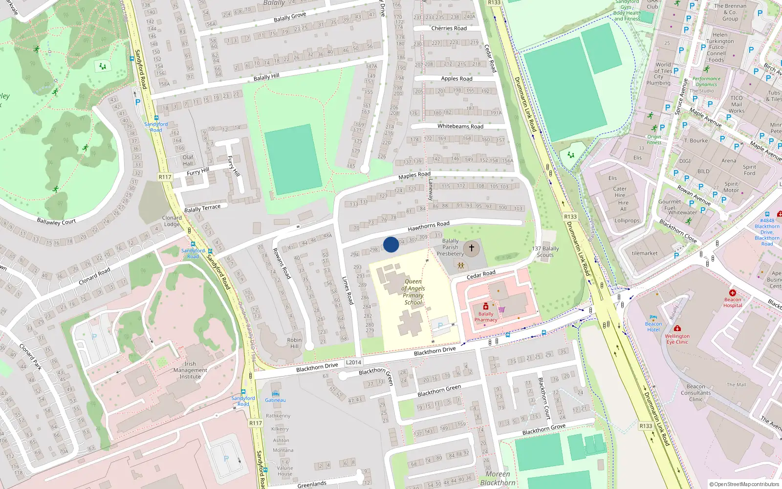 Overhead map showing the location of 302 Hawthorns Road, Wedgewood