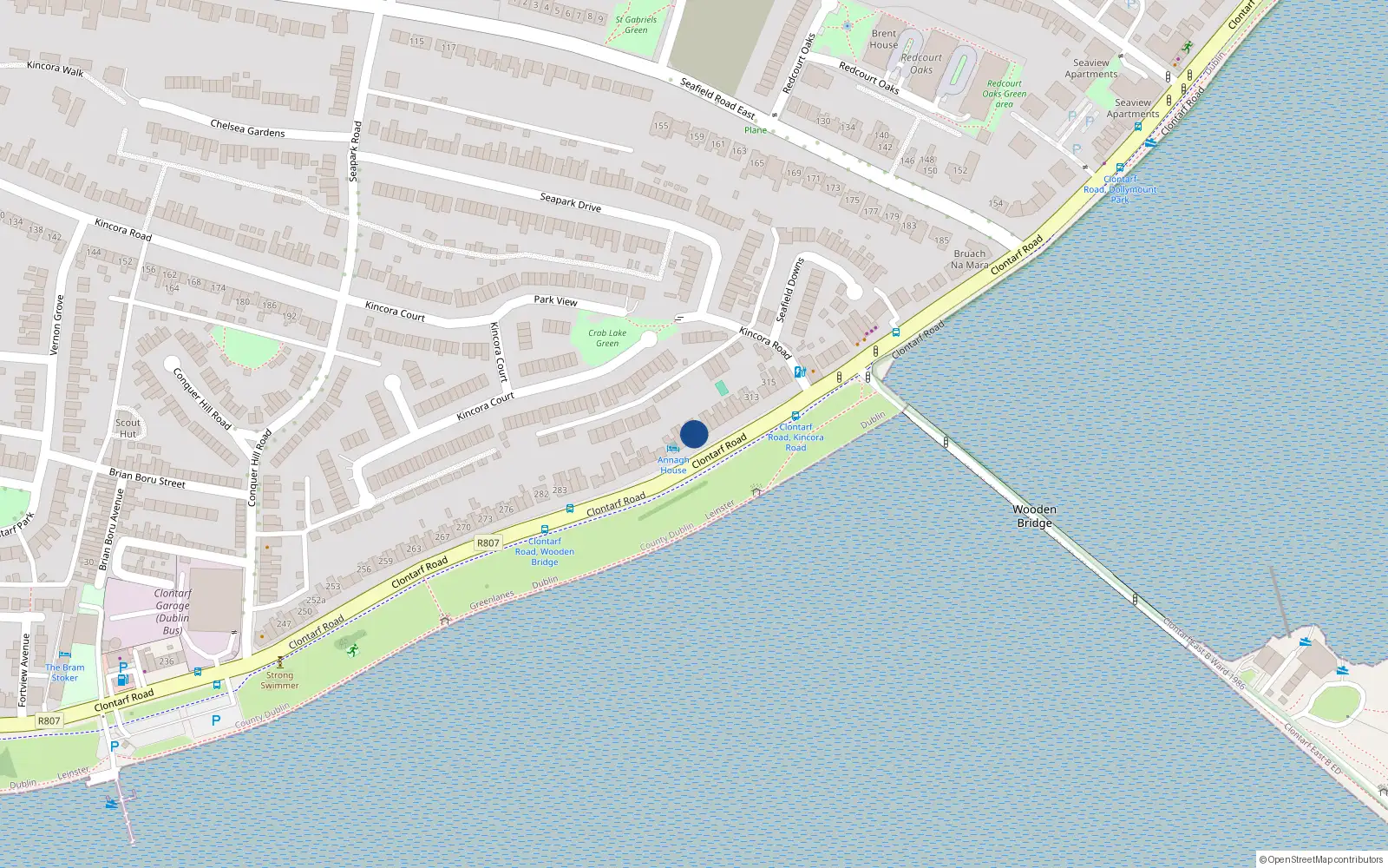 Overhead map showing the location of 304 Clontarf Road, Dublin 3