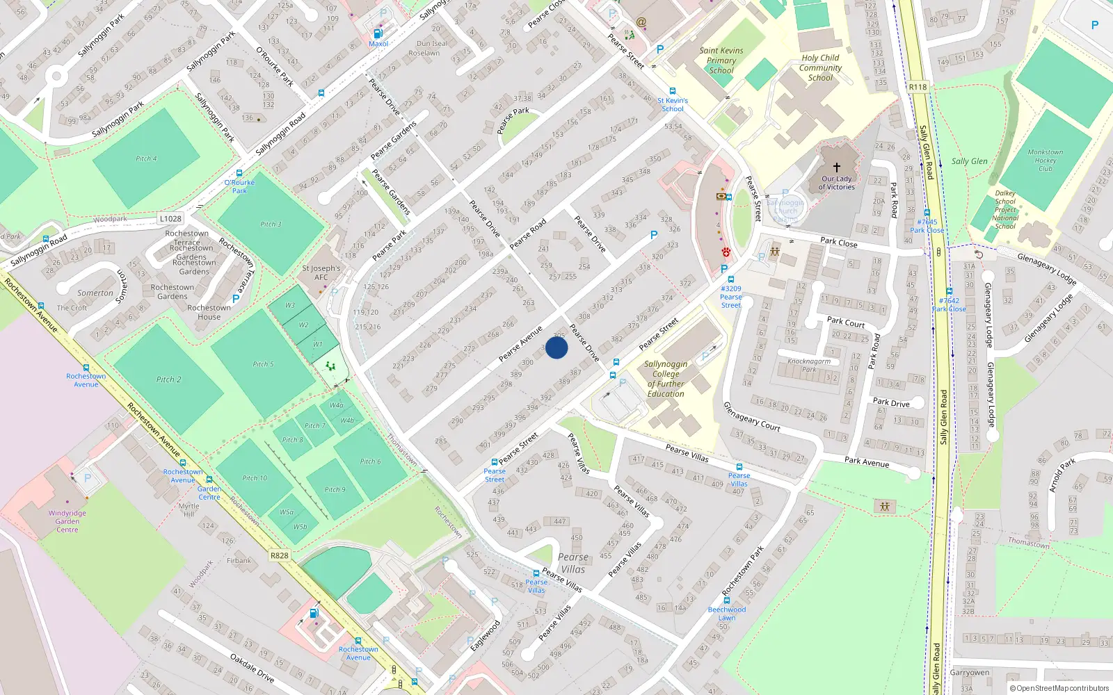 Overhead map showing the location of 304 Pearse Avenue, Sallynoggin