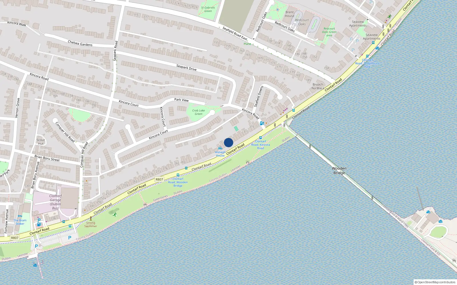 Overhead map showing the location of 305 Clontarf Road, Dublin 3, Dublin