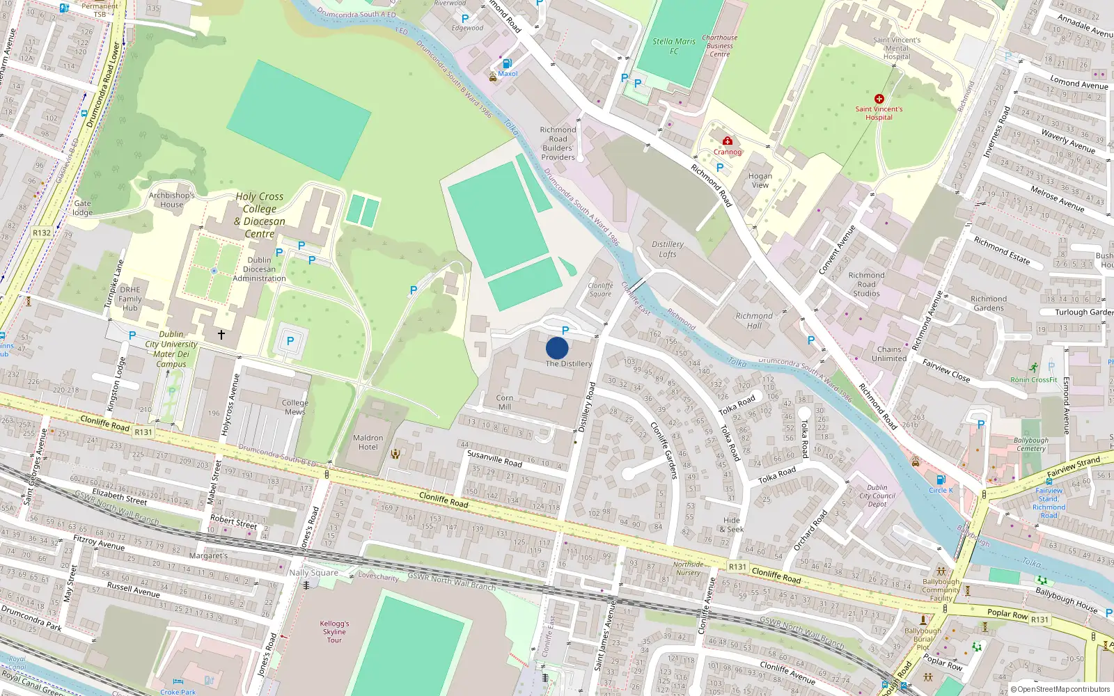 Overhead map showing the location of 307 the Distillery, Distillery Road, Dublin 3
