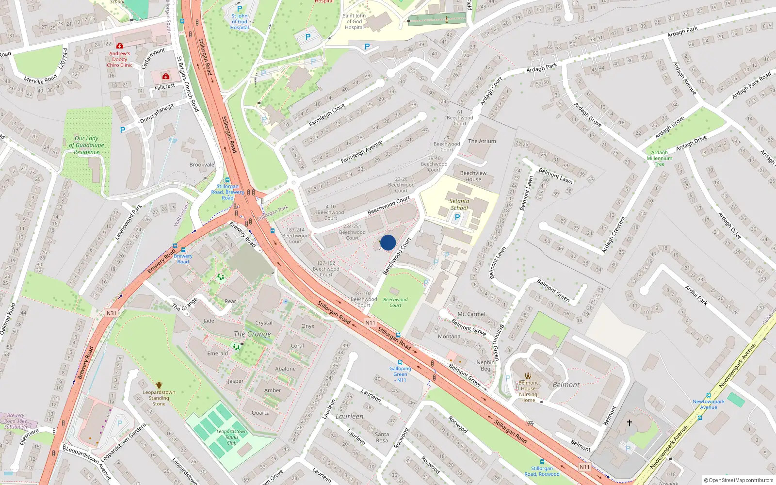 Overhead map showing the location of 308 Beechwood Court, Stillorgan, Co Dublin