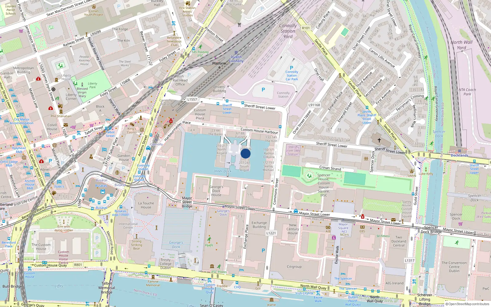 Overhead map showing the location of 305-308 Custom House Harbour, Dublin 1