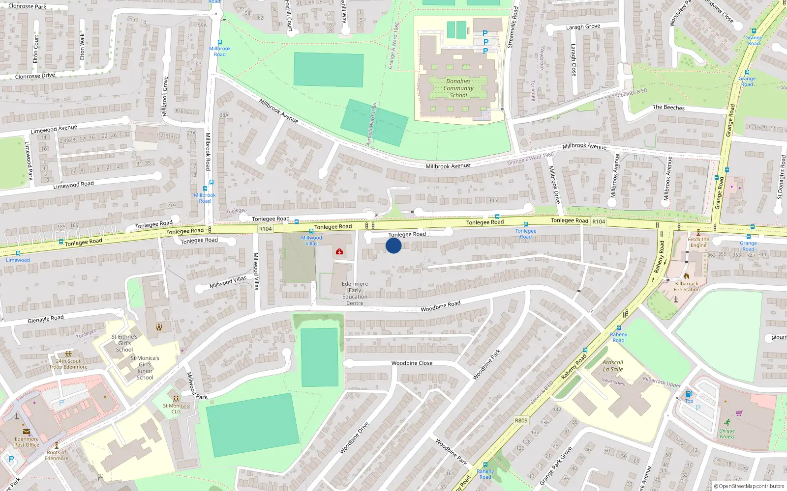 Overhead map showing the location of 308 Tonlegge Road, Raheny, Dublin 5