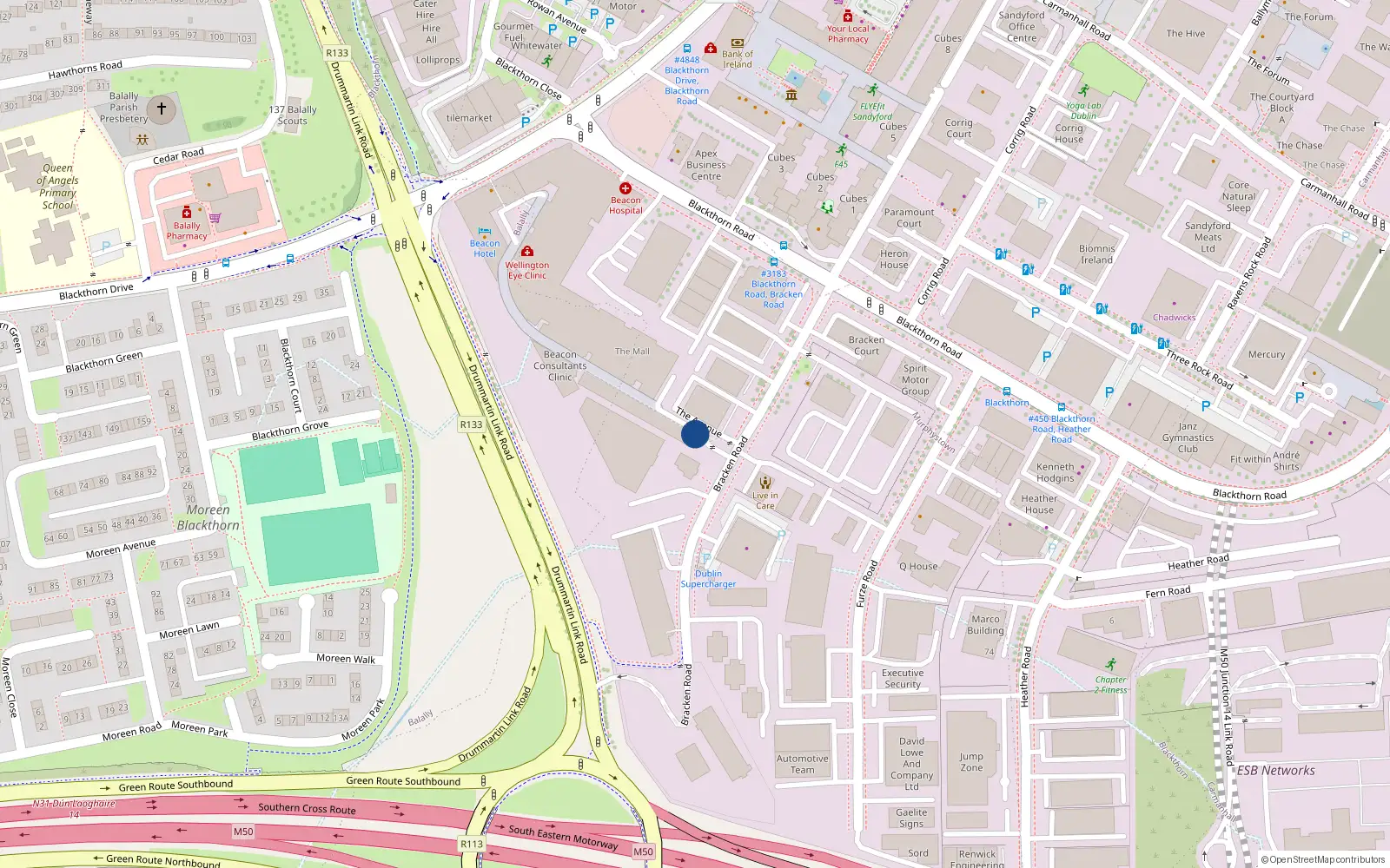 Overhead map showing the location of 309 Beacon Court Appartment, 18 Bracken Road, Sandyford
