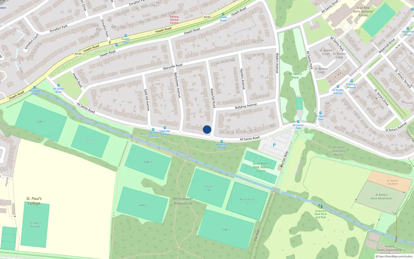 Overhead map showing the location of 30A All Saints Road, Dublin 5