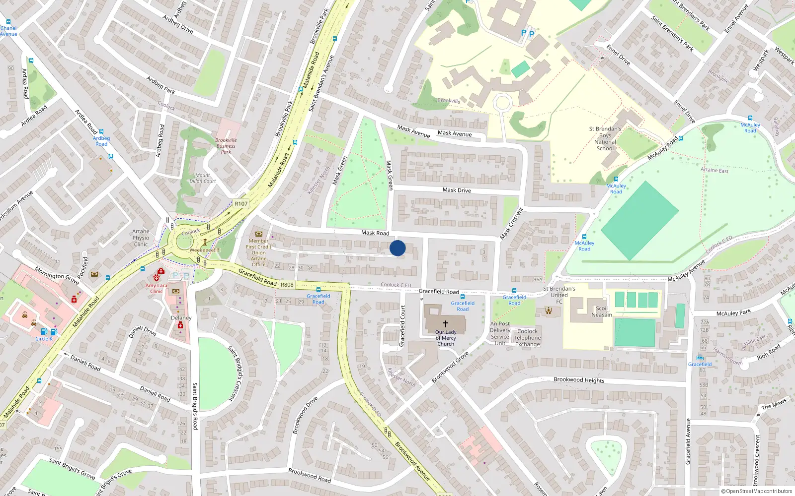 Overhead map showing the location of 30A Measc Road, Artane, Dublin 5