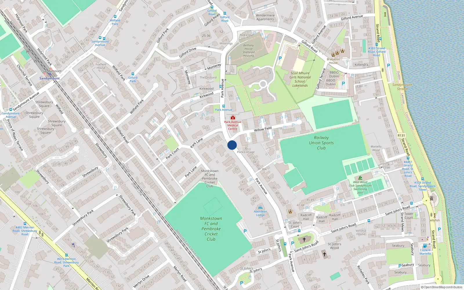 Overhead map showing the location of 30A Park Avenue, Sandymount