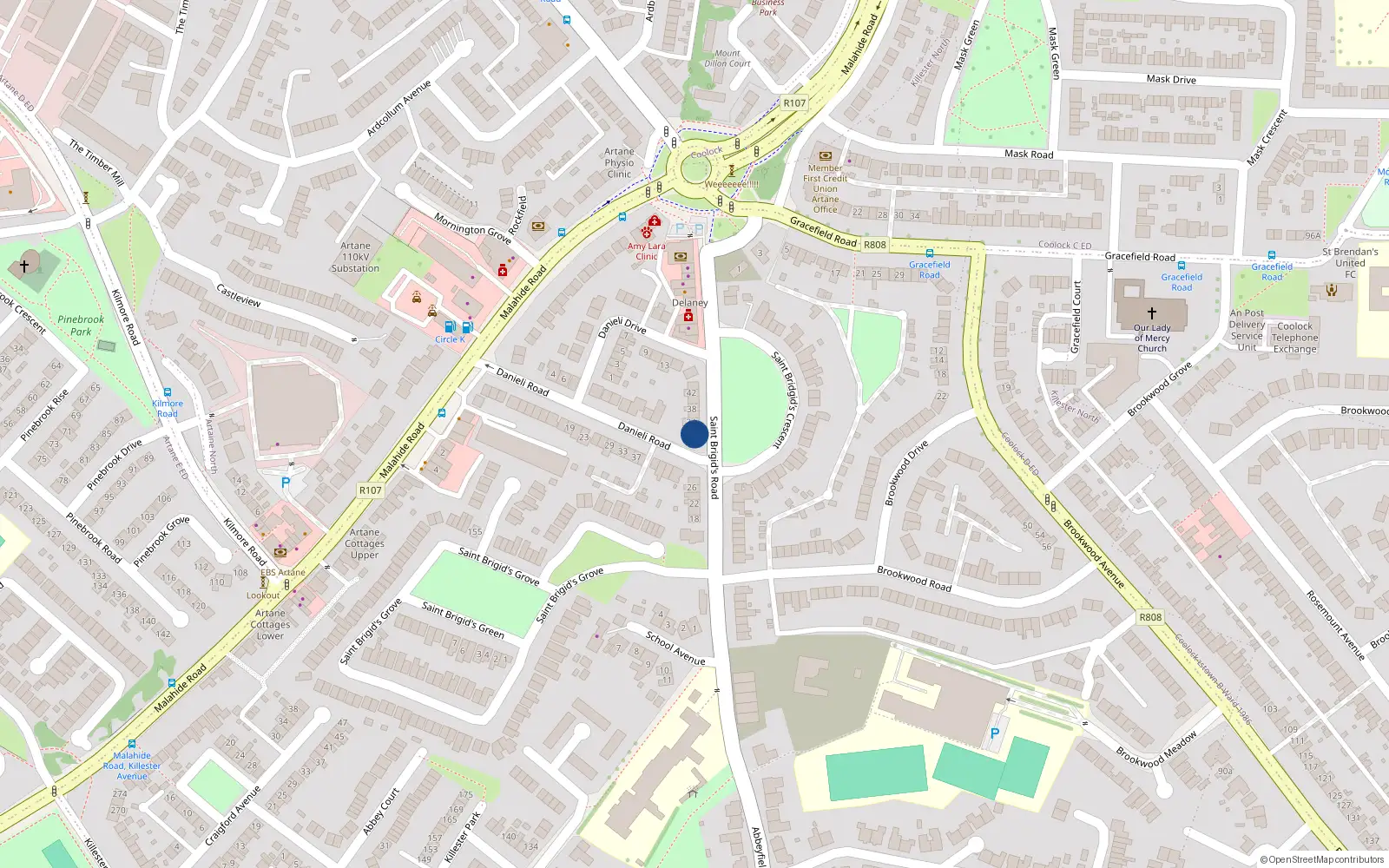 Overhead map showing the location of 30A St Brigids Road, Artane, Dublin 5