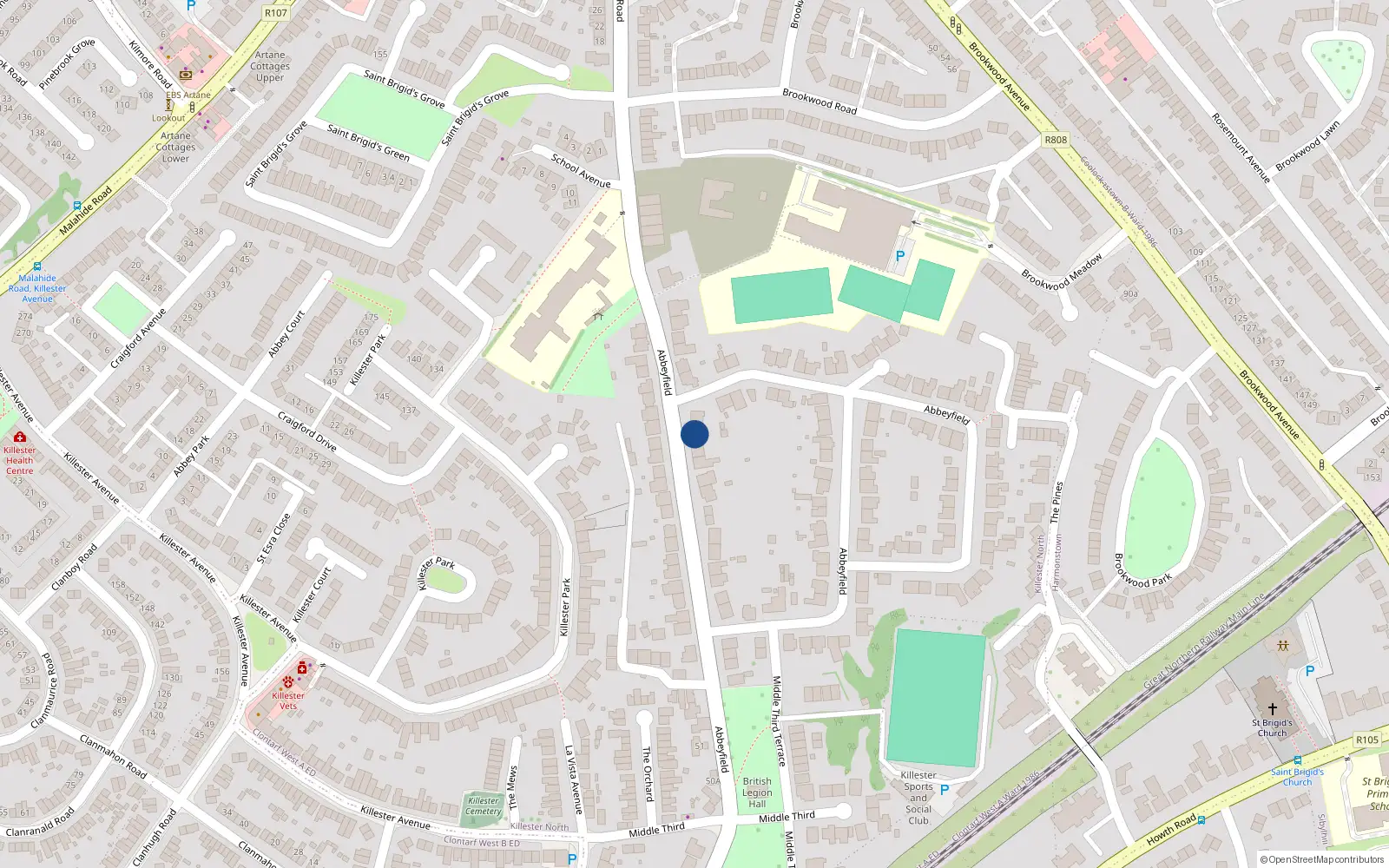 Overhead map showing the location of 31 Abbeyfield, Killester, Dublin 5