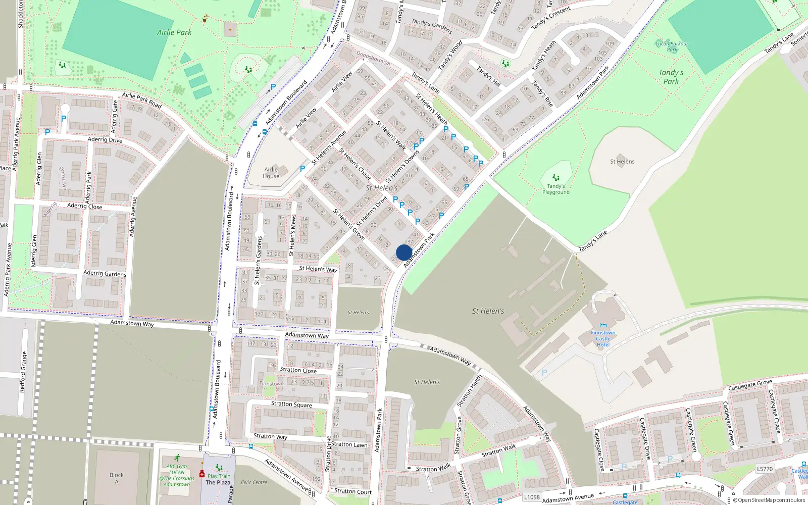 Overhead map showing the location of 31 Adamstown Park, Lucan