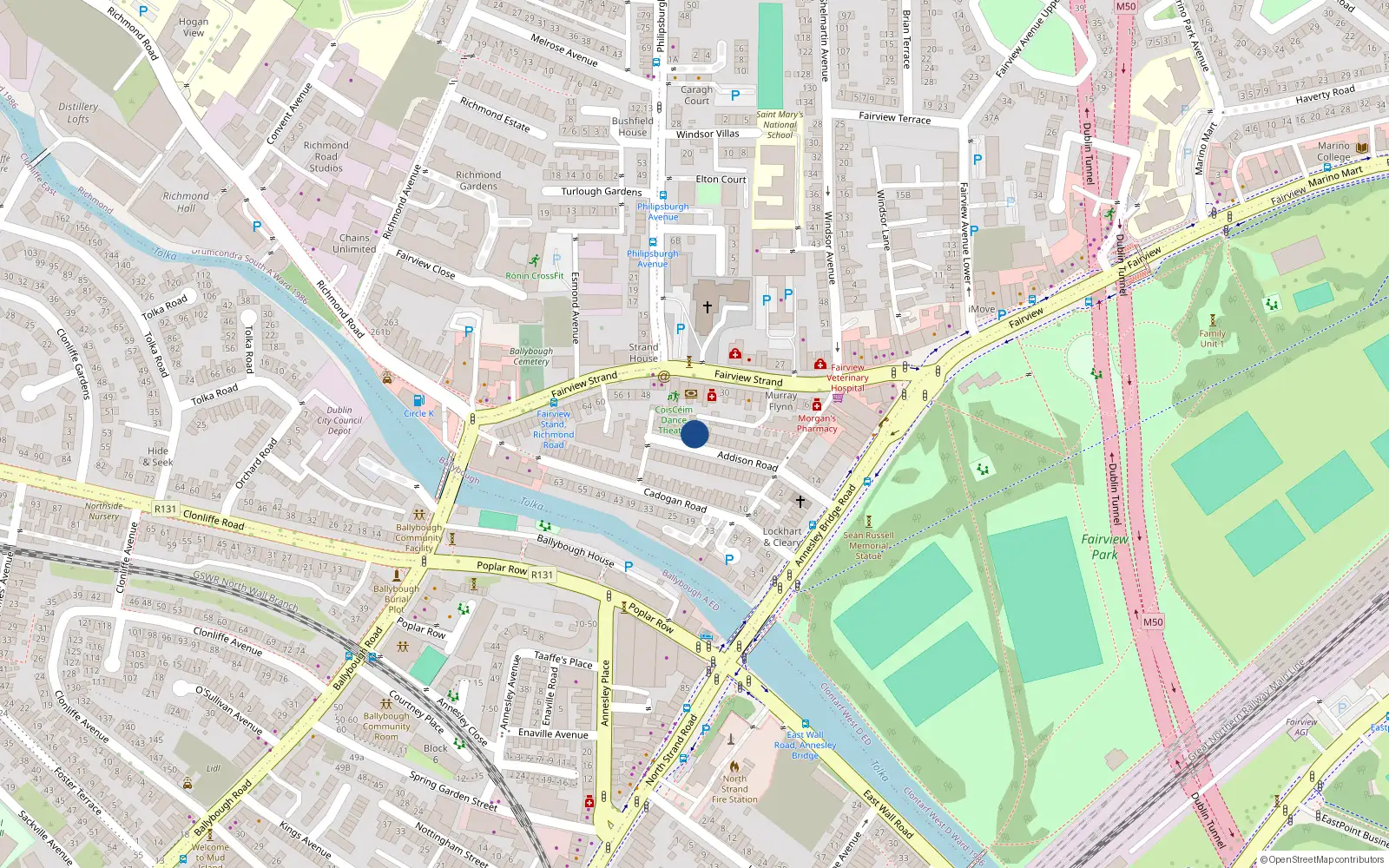 Overhead map showing the location of 31 Addison Road, Fairview, Dublin 3