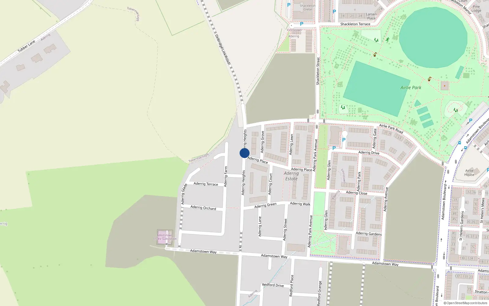 Overhead map showing the location of 31 Aderrig Heights, Aderrig