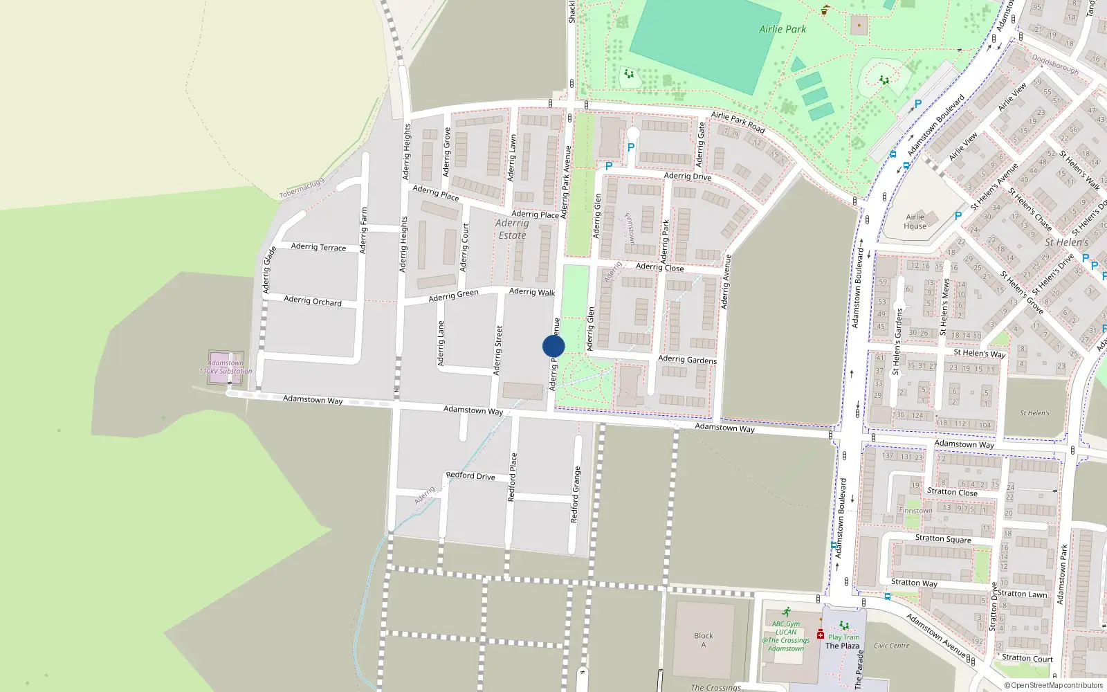 Overhead map showing the location of 31 Aderrig Park Avenue