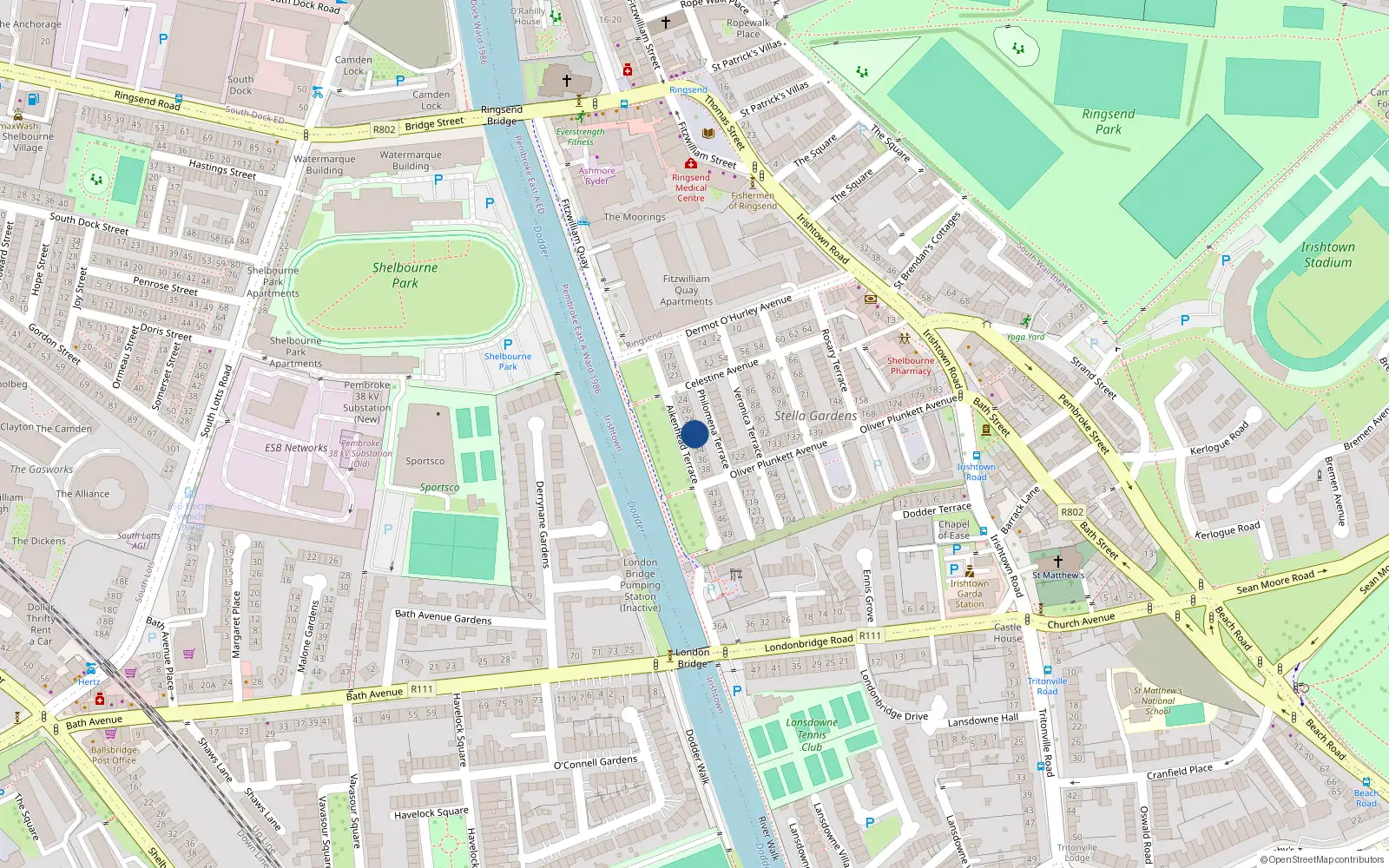 Overhead map showing the location of 31 Aikenhead Terrace, Irishtown